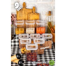 Comprox 9lu (Akrilik) Kare Erzak Saklama Kabı Seti - Vakumlu Hava Aldırmaz Kapak, Düzenleyici Bpafree