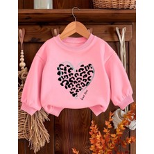 RosabelleMare Kalpli Leopar Baskılı Pembe Kız Çocuk Sweatshirt, Yumuşak Dokusu ve Rahat Kalıbıyla Günlük Kullanıma Uygundur.