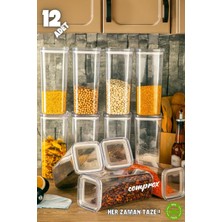 Comprox 12Lİ 1700ML Sert Kare Erzak Saklama Kabı Seti - Vakumlu Hava Aldırmaz Kapak, Düzenleyici Bpafree
