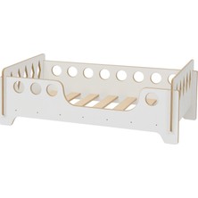 Industrial Living Beyaz Montessori Karyola 70X140, Beyaz Mdf, Ahşap Detaylı Güvenli Çocuk Yatağı