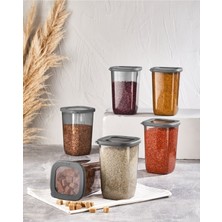 Comprox Vip Ahmet 6'lı 1200ML Set Füme Kumsal Kare Saklama Kabı Seti Erzak Saklama Kabı Kavanoz