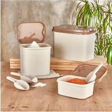 Comprox Vip Ahmet Kumsal Un ve Bakliyat Kabı 10 Lt + 4,5 Lt + 1,6 Lt Gri Saklama Kabı Kürek