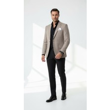 Plus Scorpion Erkek Keten Ekose Blazer Ceket Mono Yaka Tek Düğmeli Çift Yırtmaçlı