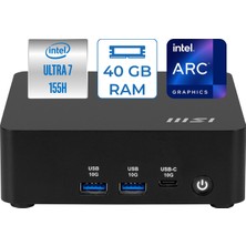 Msı Cubı Nuc Aı 1umg Intel Core Ultra 7 155H 4.8 Ghz 40GB 1tb SSD Intel Arc Graphics Windows 11 Home Taşınabilir Mini Bilgisayar MSI155005EUH14 + Zettausb