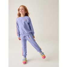 Noble Kids Gökkuşağı Nakışlı Lila Takım – Kız Çocuk, 3 Iplik Şardonsuz, 3–10 Yaş