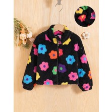 RosabelleMare Renkli Çiçek Desenli Kız Çocuk Fermuarlı Polar Ceket, Yumuşak Dokusu ve Rahat Yapısıyla Kullanışlıdır.