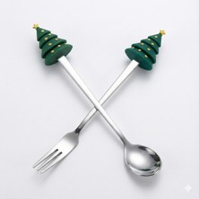 Yılbaşı Özel Çam Ağacı Figürlü Paslanmaz Çelik Fondü ve Sunum Seti 2'li