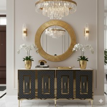 Yumedi Design KA1510BAG - Duru Konsol, Tv Sehpası, Çok Amaçlı Dolap ve Kahve Köşesi 150CM Beyaz-Antrasit-Gold