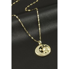 Bijuteri Net Güneş Hilal Zirkon Taşlı Lüks Çelik Kolye