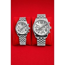 Rodium Sevgili Çift Saati Kadın Erkek Gümüş Kol Saati