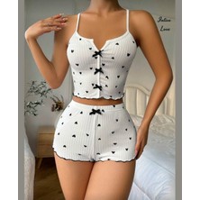 Intive Lingerie Intive Comfort Kalp Desenli V Yaka Ince Askılı Mini Şortlu Büstiyer Takım/pijama Takımı
