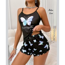 Intive Lingerie Intive Siyah Şirin Fil/kelebek Desenli Şortlu Büstiyer Takım-Pijama Takımı