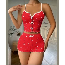 Intive Lingerie Intive Comfort Kalp Desenli V Yaka Ince Askılı Mini Şortlu Büstiyer Takım/pijama Takımı