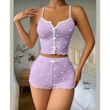 Intive Lingerie Intive Comfort Kalp Desenli V Yaka Ince Askılı Mini Şortlu Büstiyer Takım/pijama Takımı
