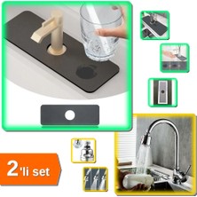 Hereveoyuncak Su Emici Sihirli Mutfak Matı Lavabo Kenar Matı + 3 Fonksiyonlu Krom Oynar Musluk Başlığı - 2li Set