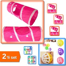 Hereveoyuncak Kedi Oyun Tüneli 25X55 cm + Çıngıraklı Evcil Hayvan Oyun Topu - 2li Set K1T0K9