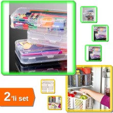 Hereveoyuncak Dolap Organizer Kutusu 2 Katlı + Buzdolabı Düzenleyici Sepet 3 Bölmeli Gri - 2li Set Z5Q5Y7