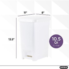 Superio Plastik Mini Çöp Tenekesi, Ayak Pedallı, Ayak Basmalı, Kapaklı, Banyo, Mutfak, Ofis, Masa Altı, Yatak Odası, Yurt Için, 9,5 Litre, Küçük, Ince, Beyaz
