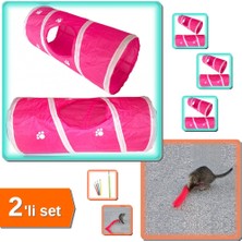 Hereveoyuncak Kedi Oyun Tüneli 25X55 cm + Kedi Tırmalama Fırçası Oyuncağı - 2li Set P0K9T3