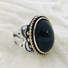 Canka Siyah Taşlı 925 Ayar Gümüş Erkek Yüzük