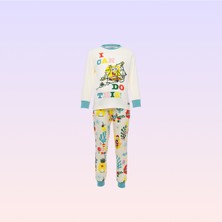 Nickelodeon Sünger Bob Kare Pantolon Çocuk Erkek Uzun Kollu Krem Yılbaşı Pijama Takımı