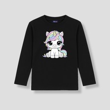 Mixxi Fashion Unicorn Tek Boynozlu At Baskılı  Uzun Kollu  Kız Çocuk Tişört (4-13 Yaş)