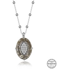 Özcömert Silver Swarovski Crystal Taşlı Top Zincir Oval Gümüş Kadın Kolye