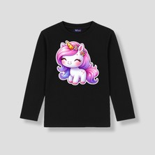 Mixxi Fashion Unicorn Tek Boynozlu At Baskılı  Uzun Kollu  Kız Çocuk Tişört (4-13 Yaş)