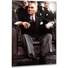Myphotostation Atatürk Portresi Temperli Cam Tablo, Modern Uv Baskılı Duvar Tablosu, Salon ve Ofis Için Şık Duvar Dekoru