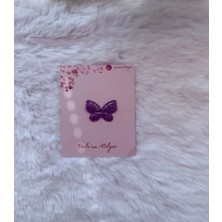 Parla'nın Atölyesi 0-3 Yaş Az Saçlı ve Saçsız Bebek Tokası Simli Mor Kelebek