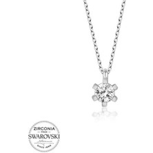Özcömert Silver Swarovski Taşlı Gümüş Tektaş Bayan Kolye