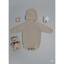 Meriç Bebe Unisex Dikişsiz Triko Badi & Şapka Seti - Alttan Düğmeli Reglan Kol Pamuksu Akrilik (3-12 Ay)