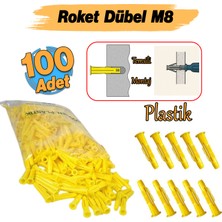 Badem10 ( 100 Adet ) Plastik Roket Dübel M8 Mantar Kanatlı Dübeller Vida Sabitleme Bağlantı Elemanı