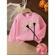 RosabelleMare Pembe Çiçek Detaylı Kız Çocuk Sweatshirt