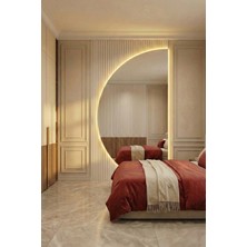 FAWdecor Modern LED Aydınlatmalı Yarım Ay Dekoratif Duvar Boy Aynası – Minimal & Lüks Tasarım