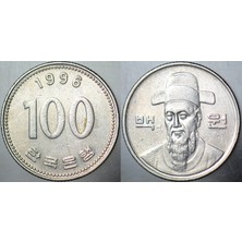 Banknoting Güney Kore 100 Won 1996 Amiral Yi Sun Sin Portreli.
