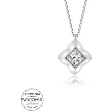 Özcömert Silver Swarovski Taşlı Gümüş Dörtgen Bayan Kolye