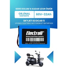 Electroll Skyjet Ecocar 5 Uyumlu Batarya (Standart Kapasite) Lifepo4 60V 32AH Elektrikli Motorsiklet Bataryası