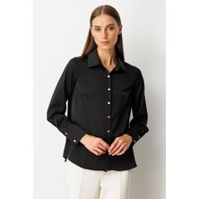 Ekol Kadın Önü Düğmeli Saten Gömlek 3005