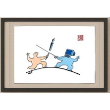 Karikatural Feng Huo 29X21CM Orijinal Karikatür Tablo