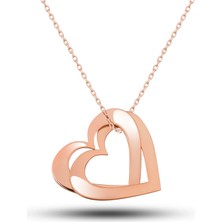 Özcömert Silver Gümüş Rose Çifte Kalp Aşk Kadın Kolye