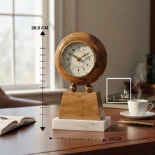 İki Yedi Konsept Gowanus Mermer Kaideli Masif Ahşap Masa Saati Şık Ofis ve Ev Dekoru Lüks Iş Hediyesi Unutulmaz Gift