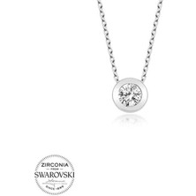Özcömert Silver Swarovski Taşlı Gümüş Tektaş Bayan Kolye