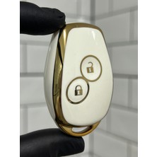 Barkas Elektronik Renault Clio 3 Kangoo Symbol Uyumlu Çapraz Tuş 2 Buton Nano Anahtar Kılıfı Beyaz Gold