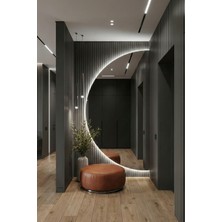 FAWdecor Modern LED Aydınlatmalı Yarım Ay Dekoratif Duvar Boy Aynası – Minimal & Lüks Tasarım