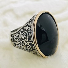 Canka Kehribar Taşlı 925 Ayar Gümüş Erkek Yüzük