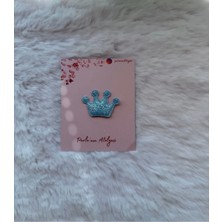 Parla'nın Atölyesi 0-3 Yaş Az Saçlı ve Saçsız Bebek Tokası Mavi Simli Küçük Taç