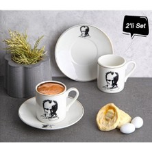 Skygo 2'li Porselen Atatürk Portreli Türk Kahvesi Fincanı