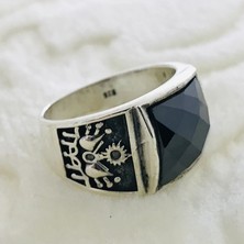 Canka Siyah Zirkon Taşlı 925 Ayar Gümüş Erkek Yüzük