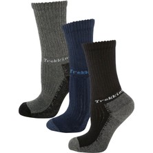 Thermoform Trekking Extra Dolgulu, Darbe Emici Kışlık Unisex Çocuk Çorap 3'lü Paket Siyah-Lacivert-Antrasit